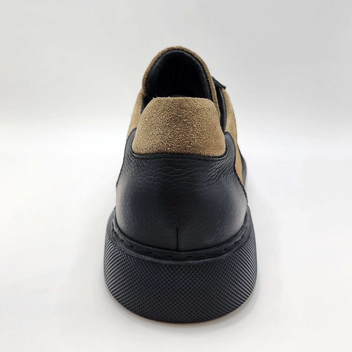 Cream suede and black leather sneakers