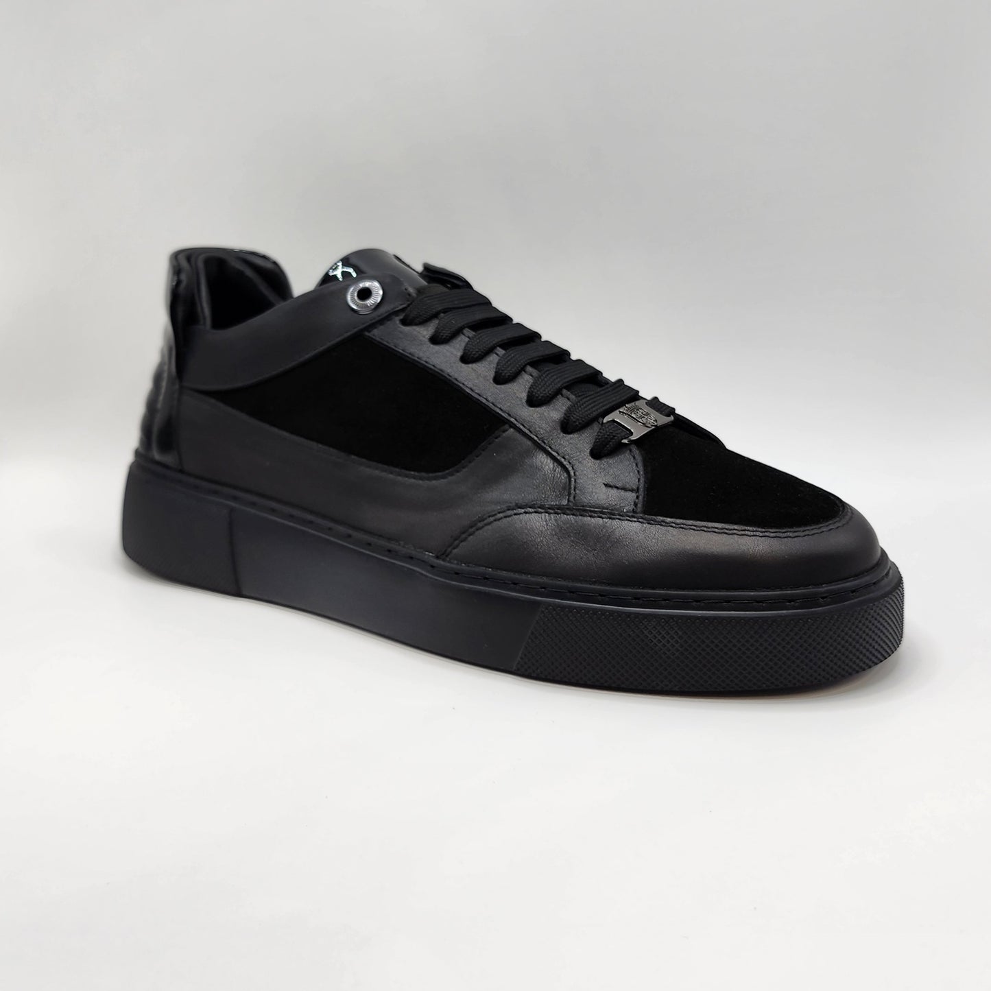 Black leather and suede sneakers