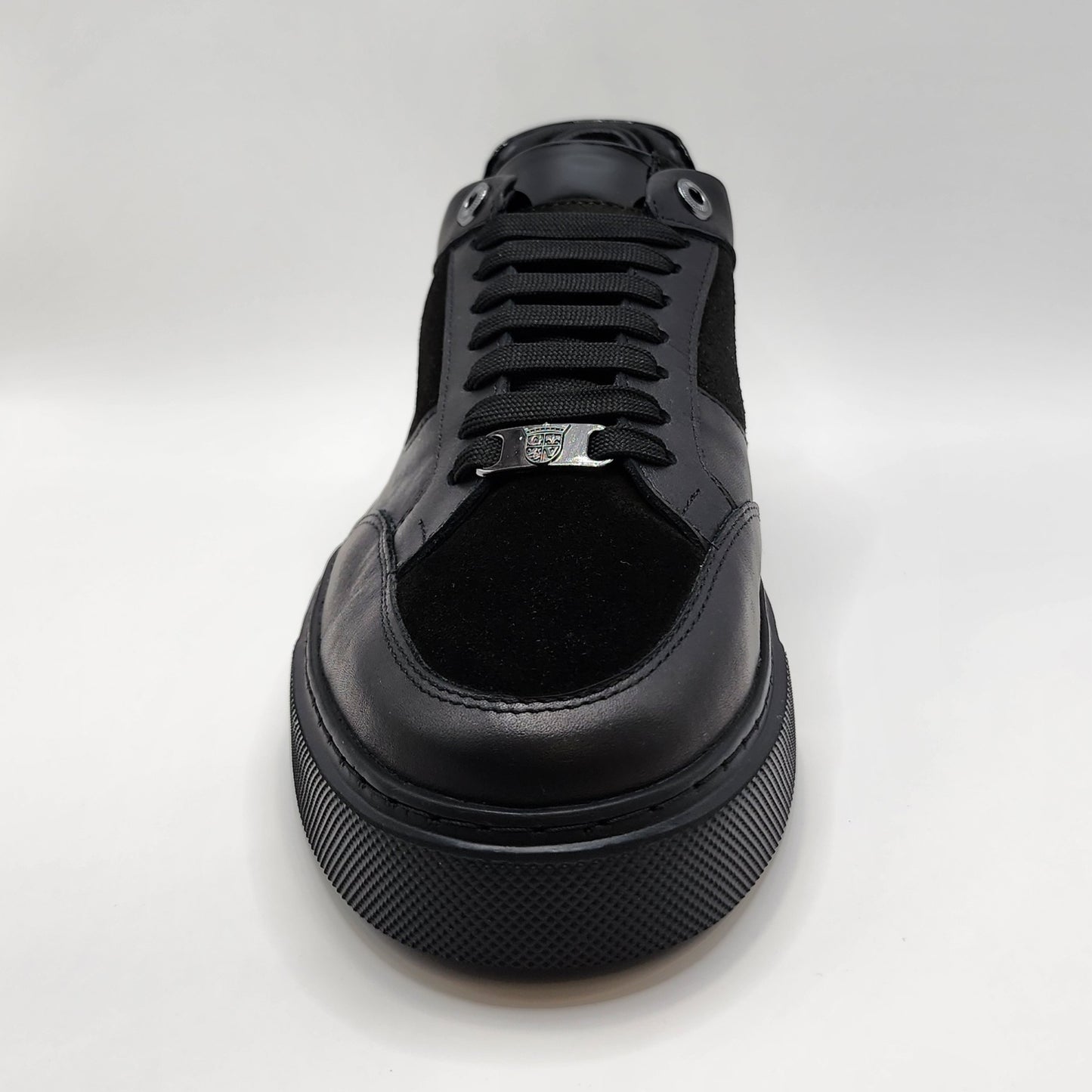 Black leather and suede sneakers