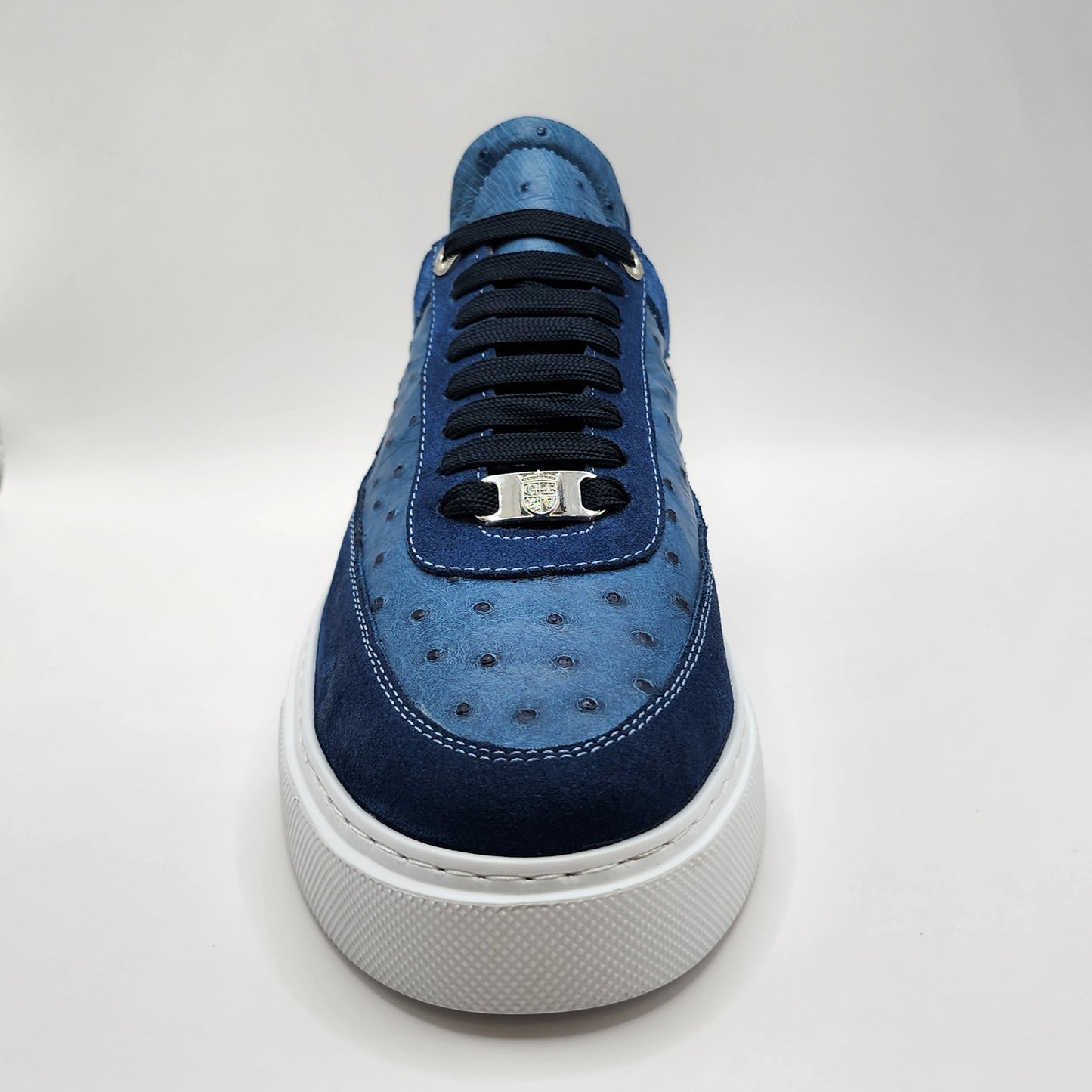 Blue ostrich & suede mix