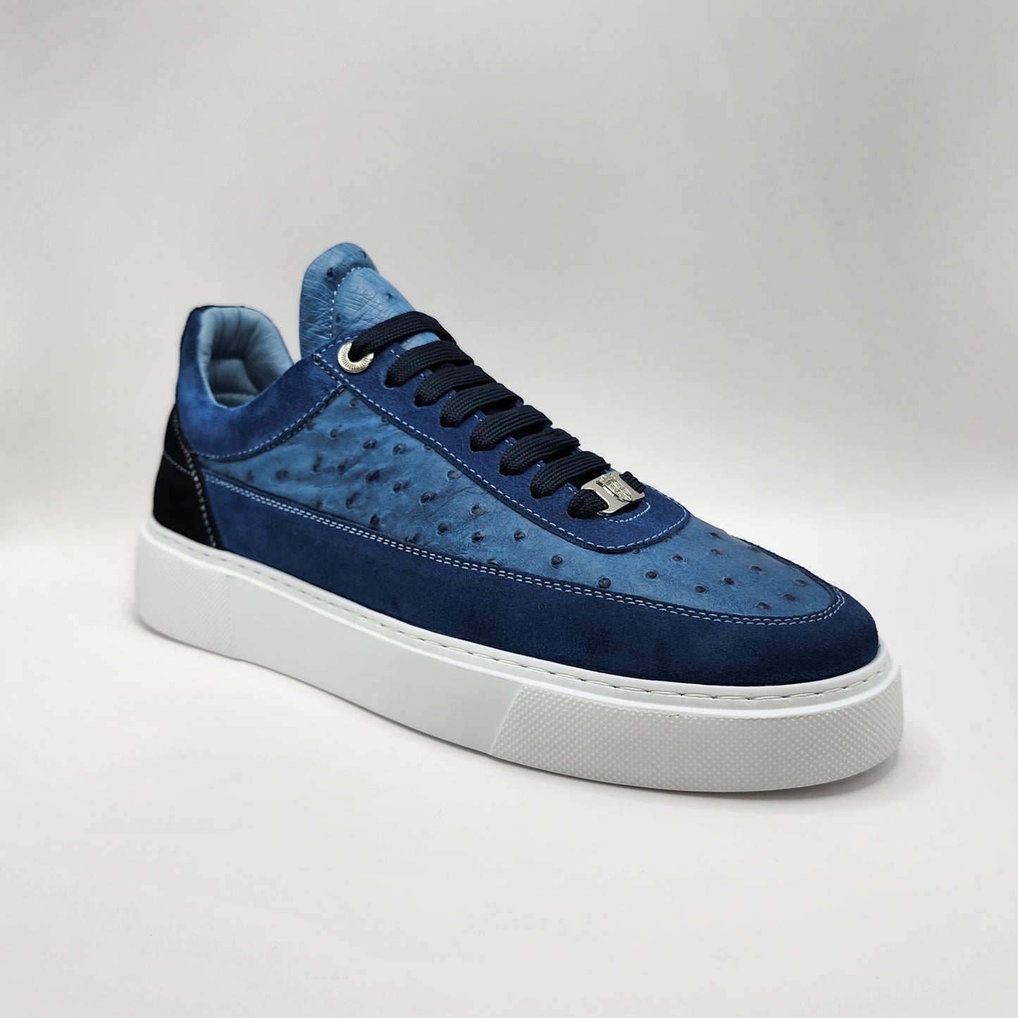 Blue ostrich & suede mix