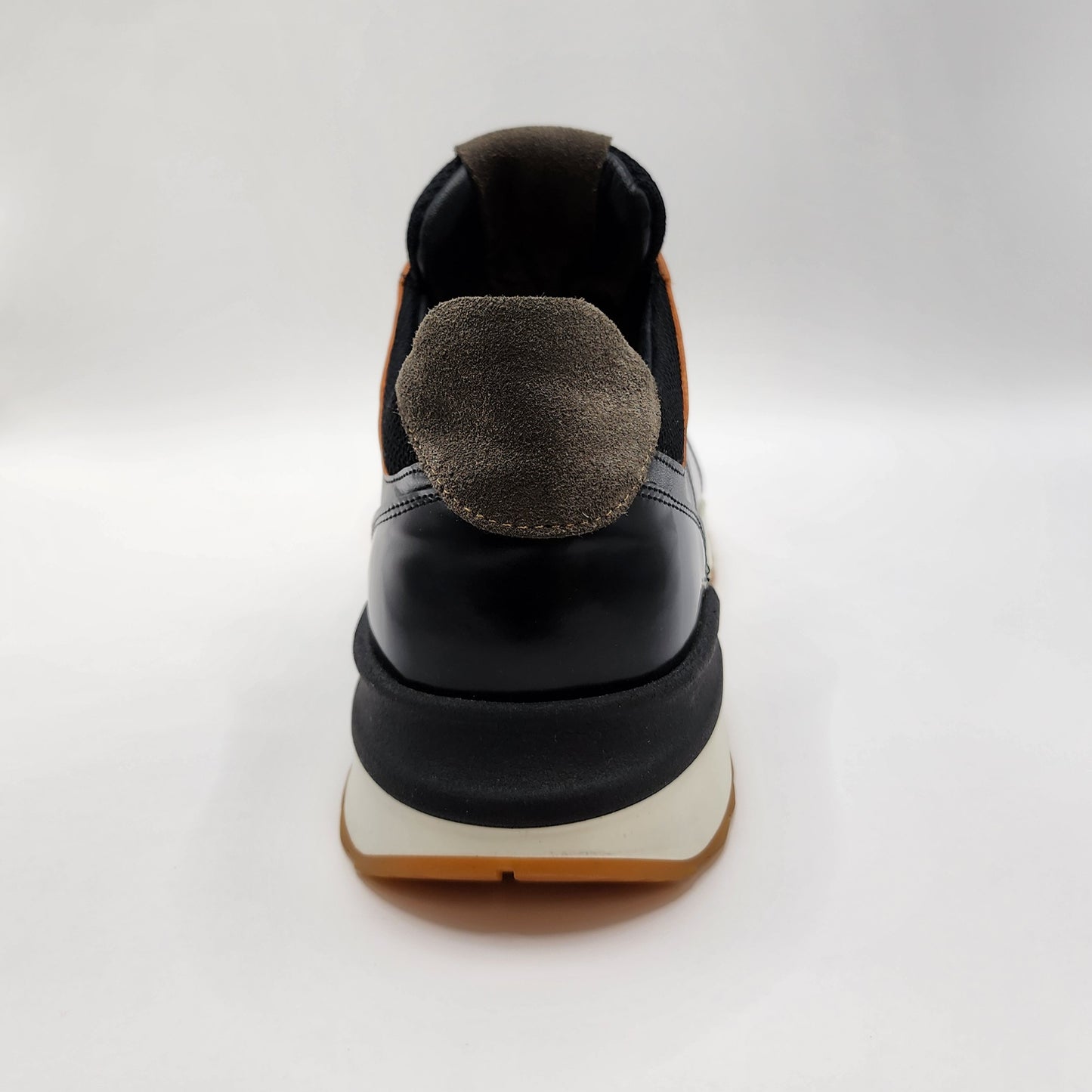 Black leather & orange shade sneakers