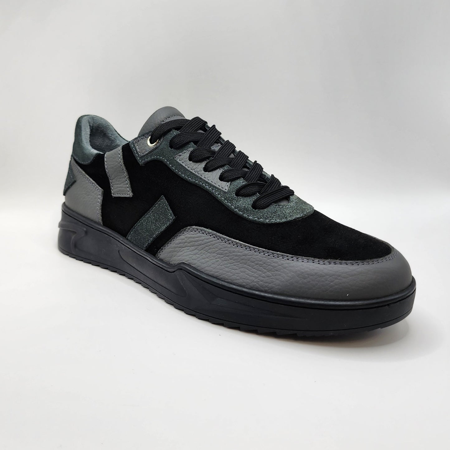 Grey leather & black suede