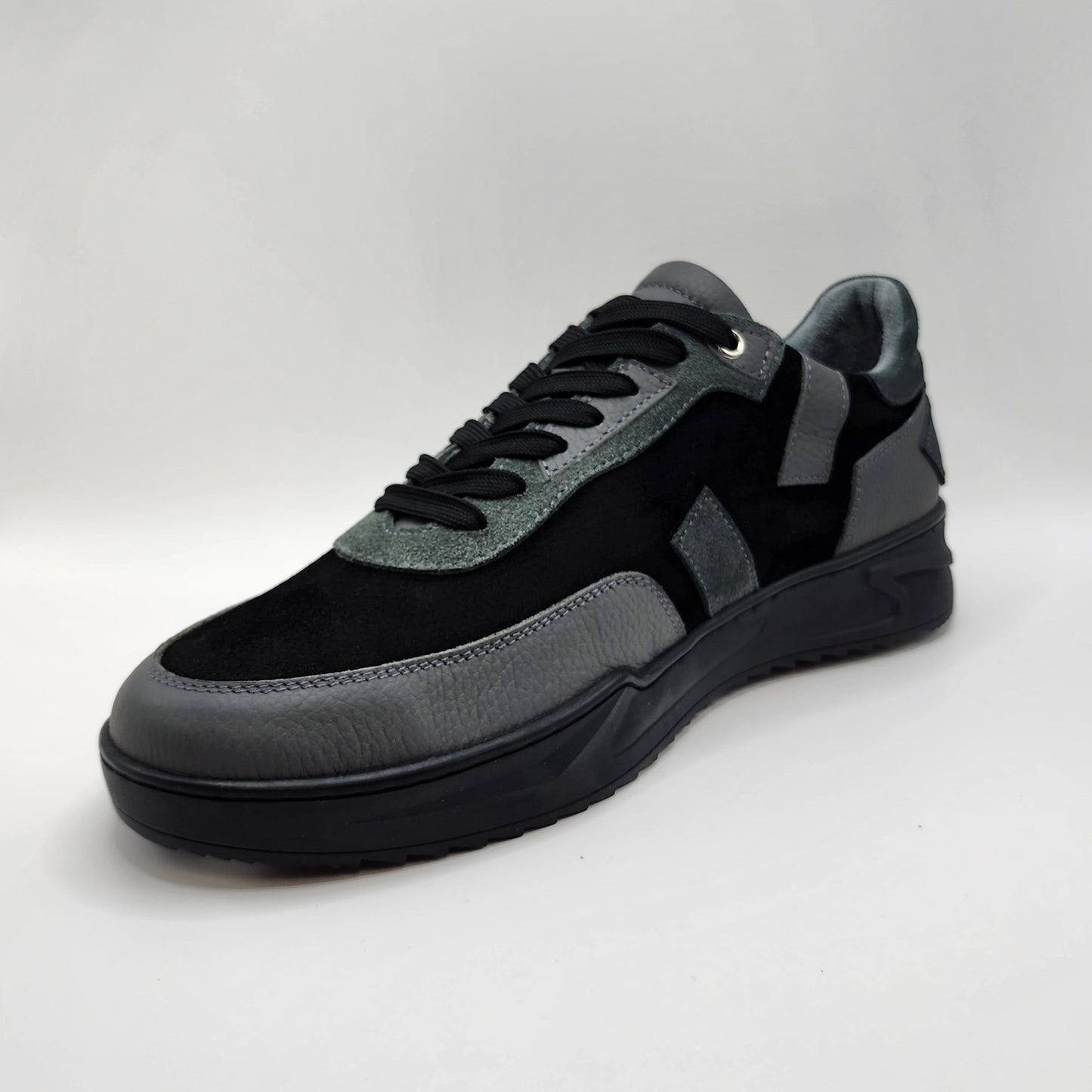 Grey leather & black suede