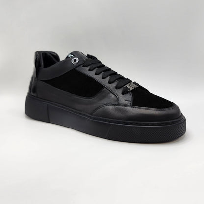 Black leather and suede sneakers