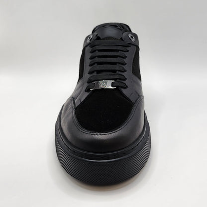 Black leather and suede sneakers