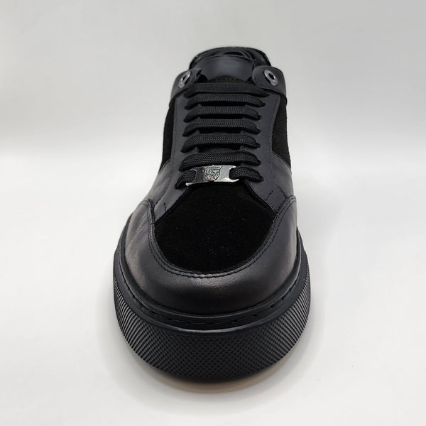 Black leather and suede sneakers