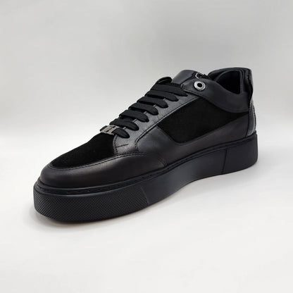 Black leather and suede sneakers